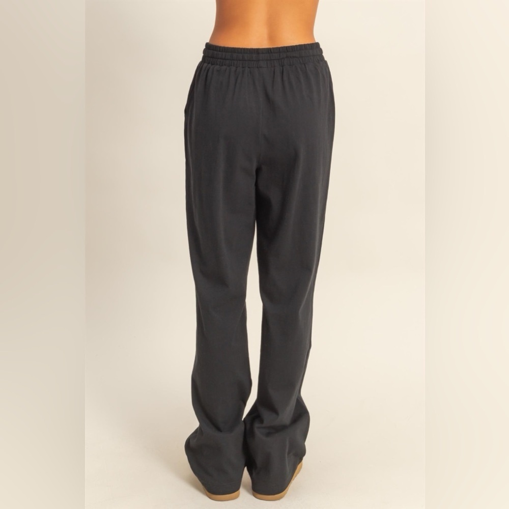 NEW Double Zero Black Cotton Wide Leg Lounge Pants Drawstring High Waist Medium - Picture 3 of 6